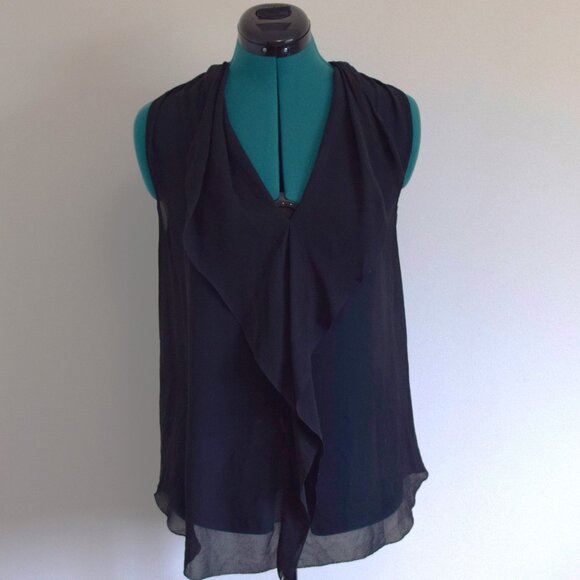 Artizia Babaton Silk Flowy Deep V Ruffle Tank Top - Picture 1 of 6